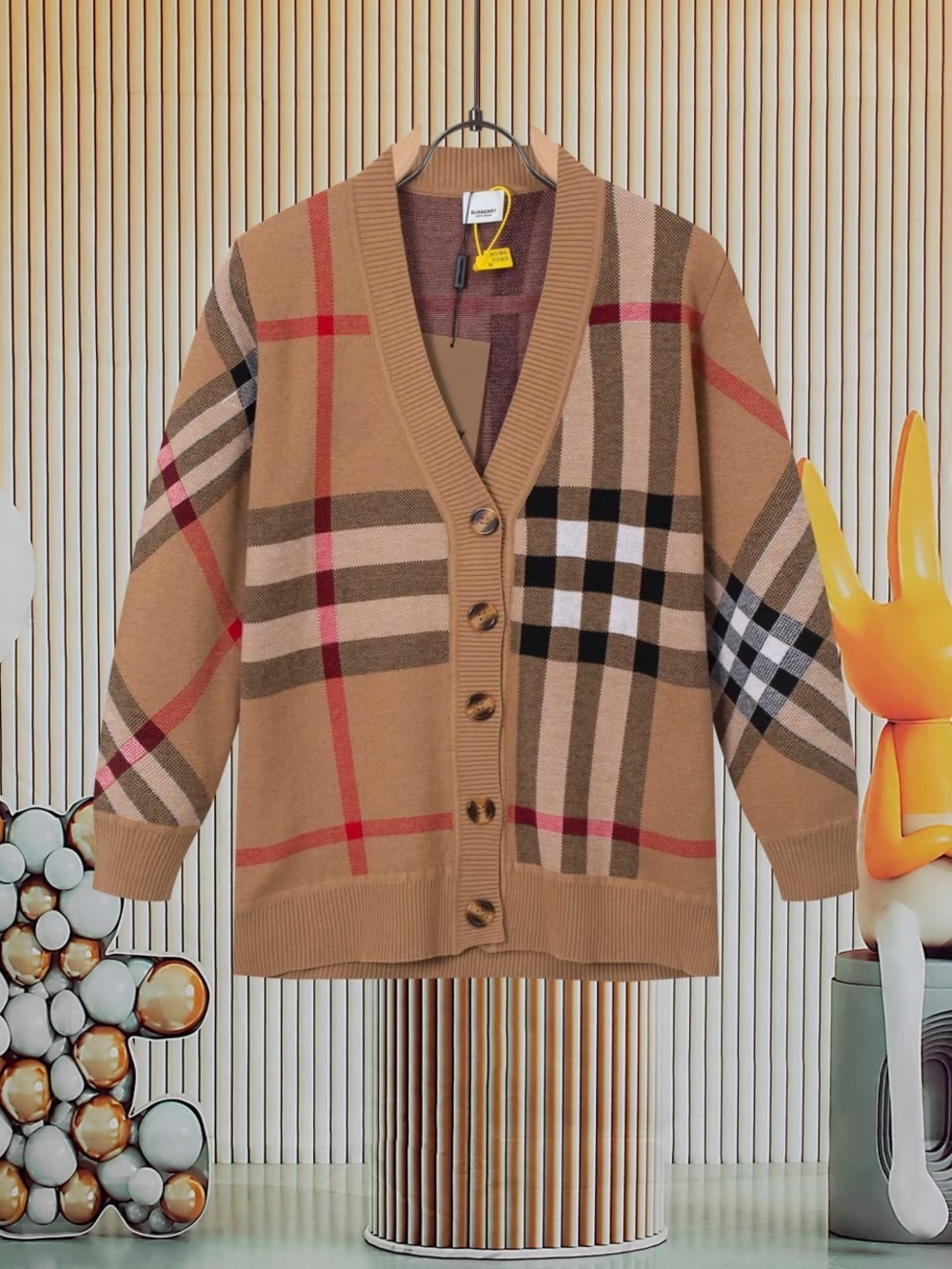 Camel Plaid V-Neck Button Cardigan - Camel